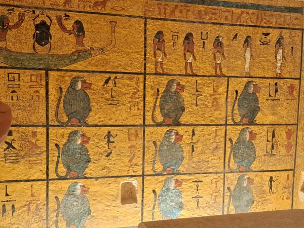 123 Luxor Theben West Tal der Koenige Felsengrab Tutanchamun Sargkammer Paviangottheiten 1 600x450 - Ägypten 2024