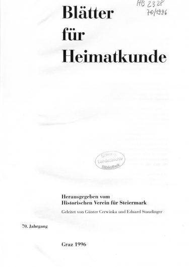 Jahrgang 70 (1996) Blätter Jg70 Titelseite 375x530 - Jahrgang 70 (1996)