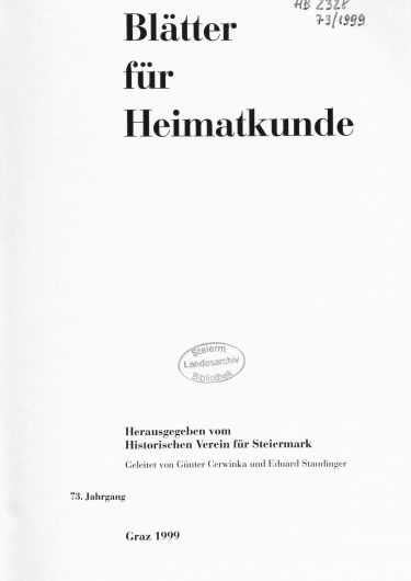 Jahrgang 73 (1999) Blätter Jg73 Titelseite 375x530 - Jahrgang 73 (1999)