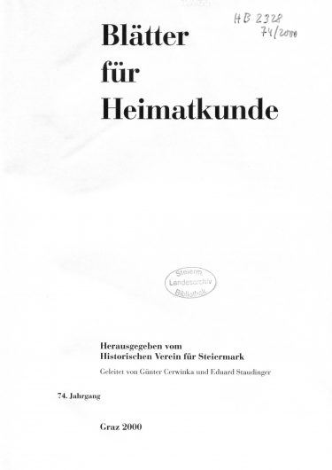Jahrgang 74 (2000) Blätter Jg74 Titelseite 375x530 - Jahrgang 74 (2000)