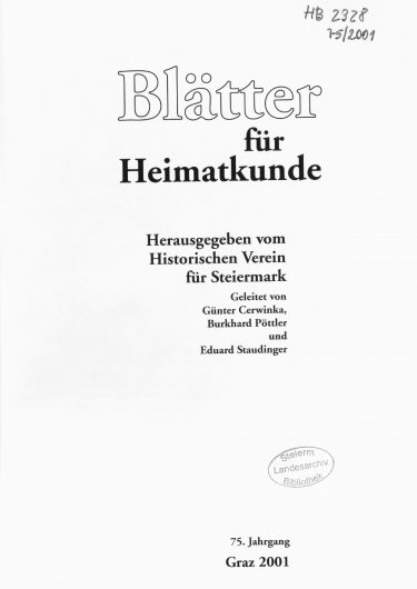 Jahrgang 75 (2001) Blätter Jg75 Titelseite 375x530 - Jahrgang 75 (2001)