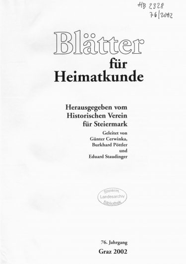 Jahrgang 76 (2002) Blätter Jg76 Titelseite 375x530 - Jahrgang 76 (2002)