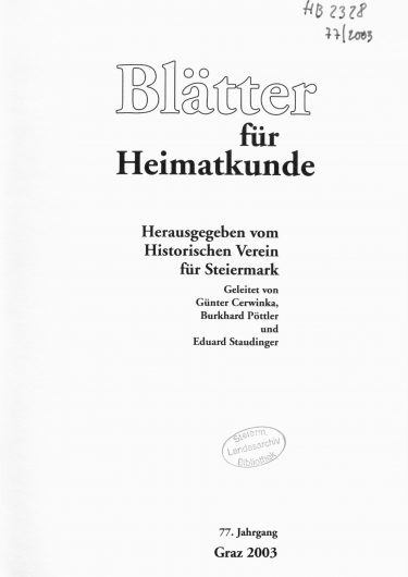 Jahrgang 77 (2003) Blätter Jg77 Titelseite 375x530 - Jahrgang 77 (2003)