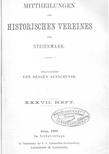 Mittheilungen Heft 37 Titelseite 375x530 - 37. Heft (1889)